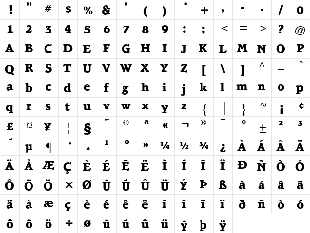 Bramley AT ExtraBold Regular  glyph index