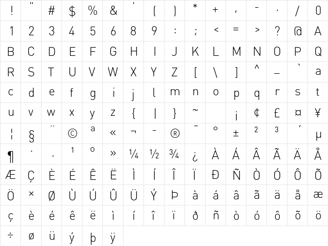 DIN Round Pro Light  glyph index