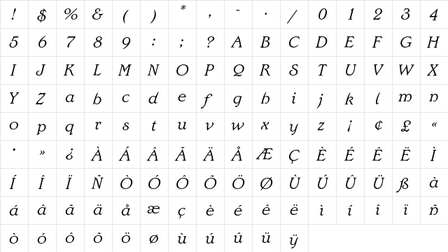 EdwardianEF LightIta  glyph index