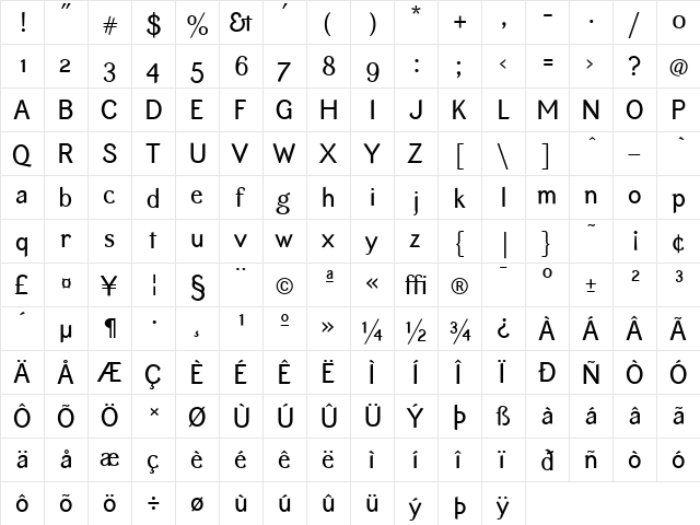 EquipoizeSans Regular  glyph index
