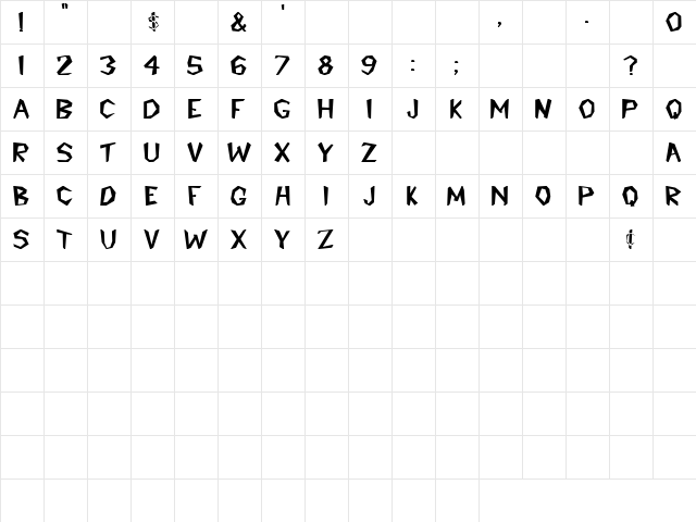 Jim Dandy 5 Regular  glyph index