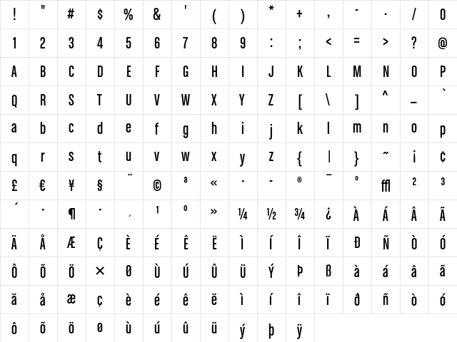 ChaletComprime CologneSixty  glyph index