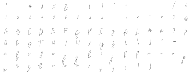 Nadine Regular  glyph index