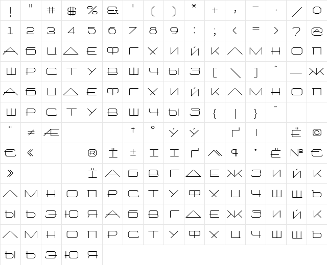 ARX Regular  glyph index