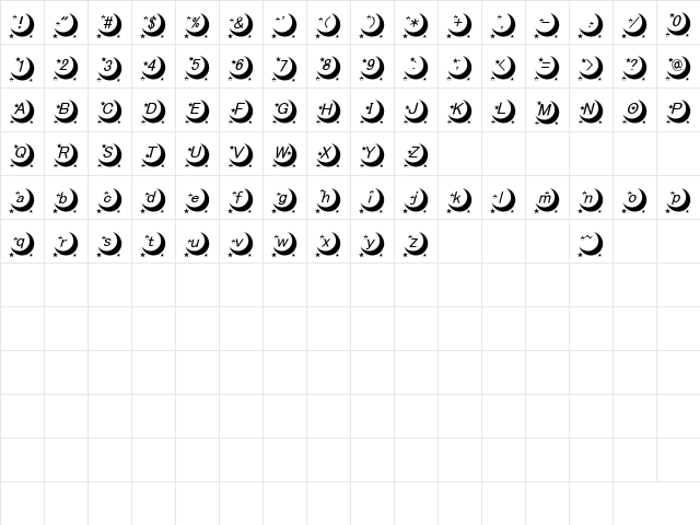 moon font Regular  glyph index