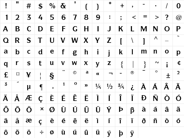 ITCSymbol Book Bold  glyph index