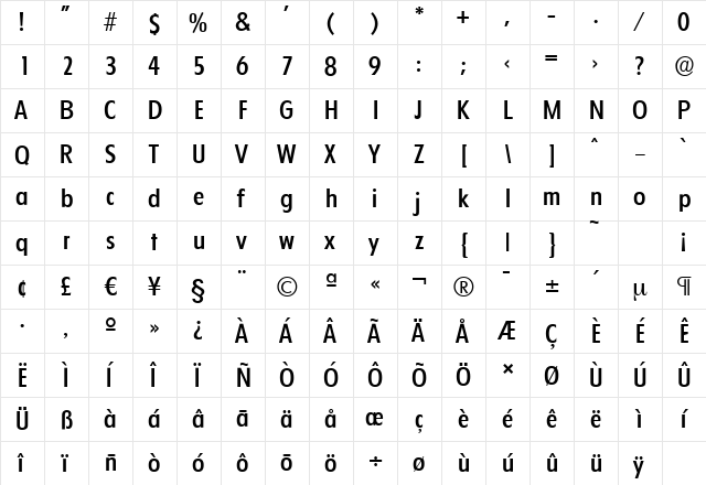 FloridaSerial-Medium Regular  glyph index