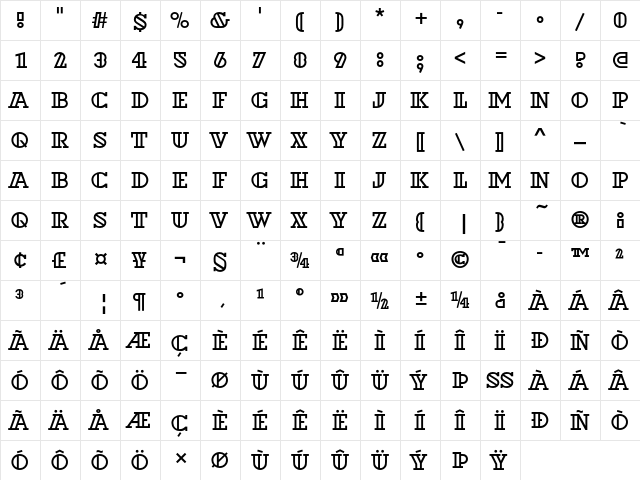 Dextor Outline D Regular  glyph index