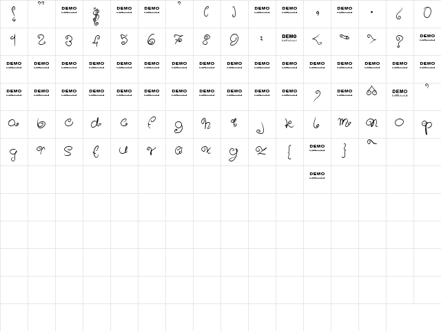 Sweeet! Regular  glyph index