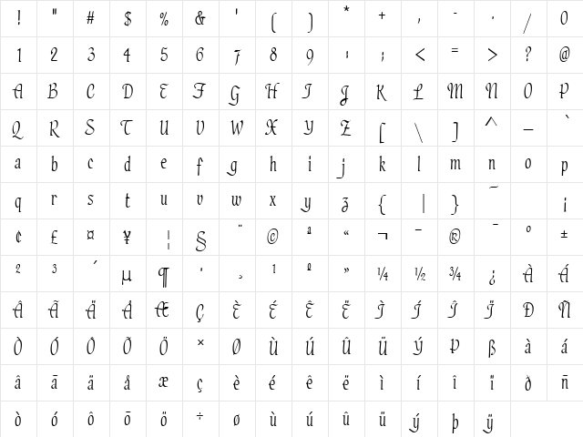 Haddock Regular  glyph index