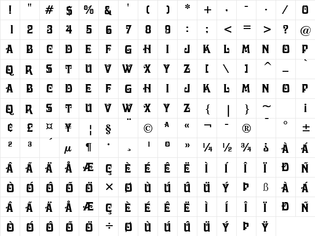 Davis Normal  glyph index