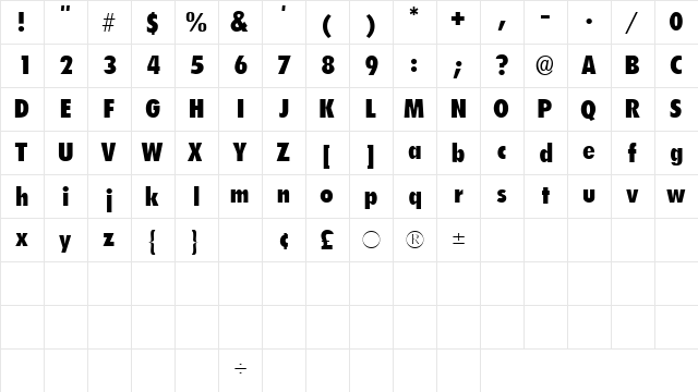 IsomarSSK Regular  glyph index