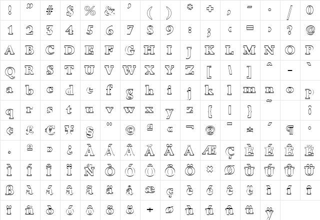 JessicaBeckerOutline-ExtraBold Regular  glyph index