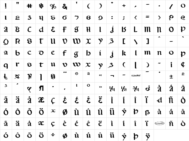 Valerius Expanded Expanded  glyph index