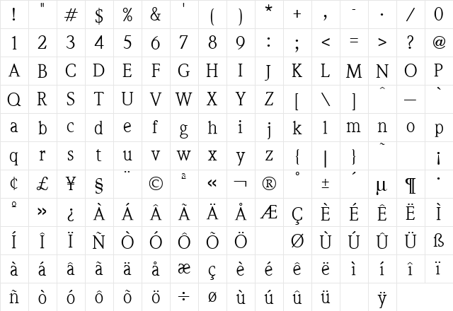 Weidemann Regular  glyph index