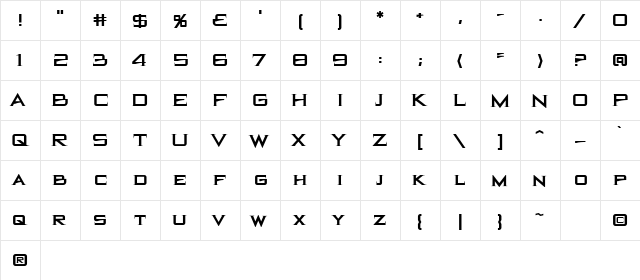 BlackHole BB Regular  glyph index
