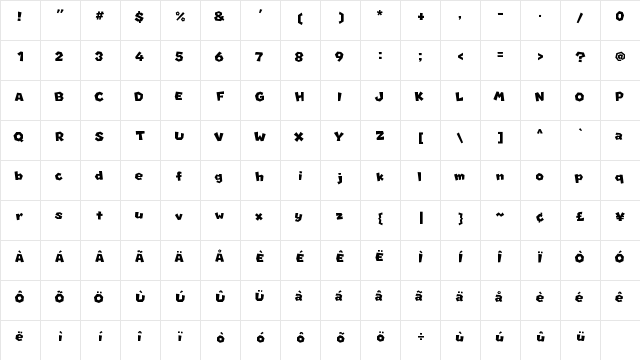 MarioNett Regular  glyph index
