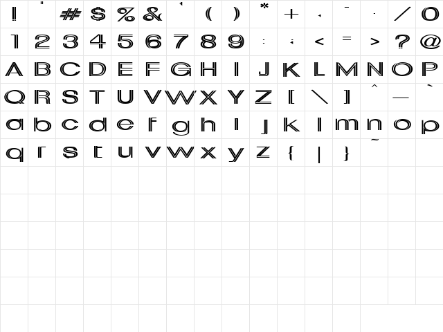 Core 1 Regular  glyph index