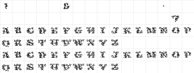 Tender Regular  glyph index