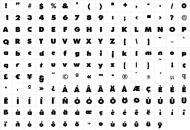 LiamBecker-Heavy Regular  glyph index