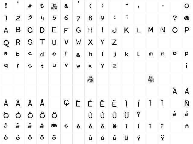 Tito Yayo Rules Regular  glyph index