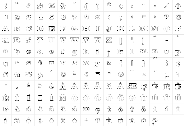 JamesBeckerOutline-Heavy Regular  glyph index
