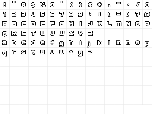 D3 Cosmism Regular  glyph index