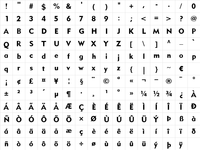 MetroBlack LT Two Regular  glyph index