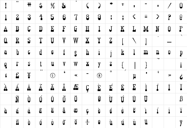 Big Regular  glyph index