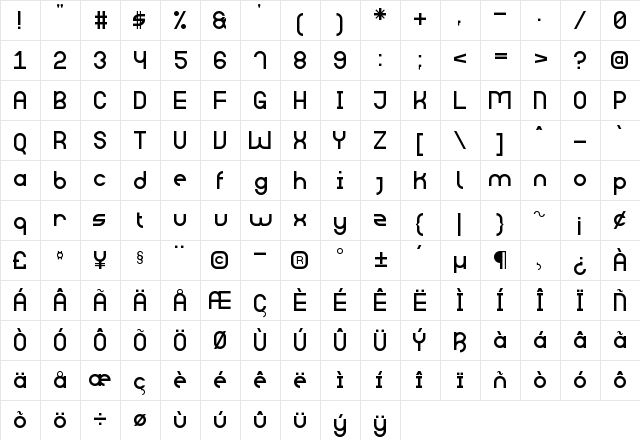 Big Daddy St Regular  glyph index