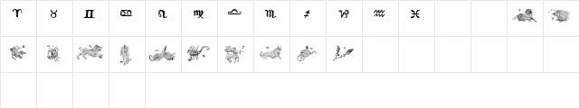 signs of the zodiac Regular  glyph index