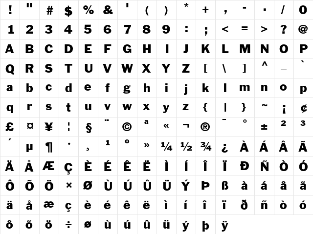 FranklinGothic Regular  glyph index