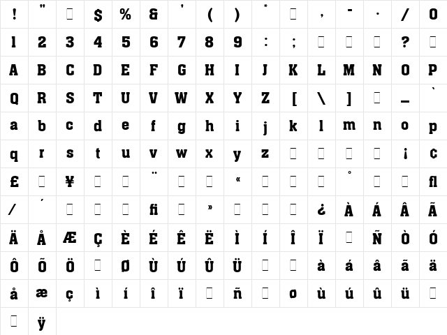 Aachen Medium LET Regular  glyph index