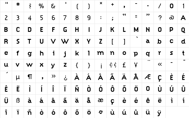 SimplexBold Medium  glyph index