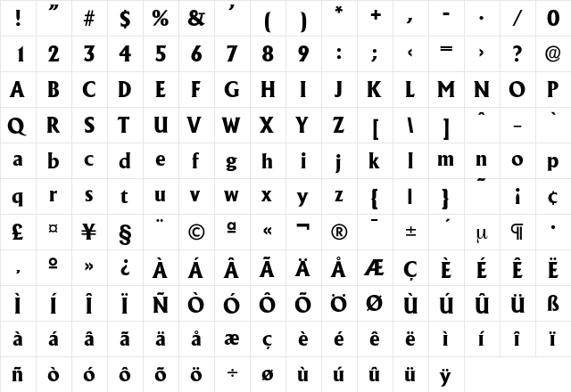 Adelon-Bold Regular  glyph index