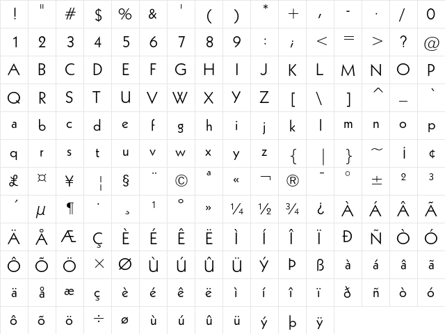 Geometric 231 Regular  glyph index