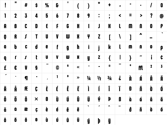 ChaletComprime HongKongSeventy  glyph index