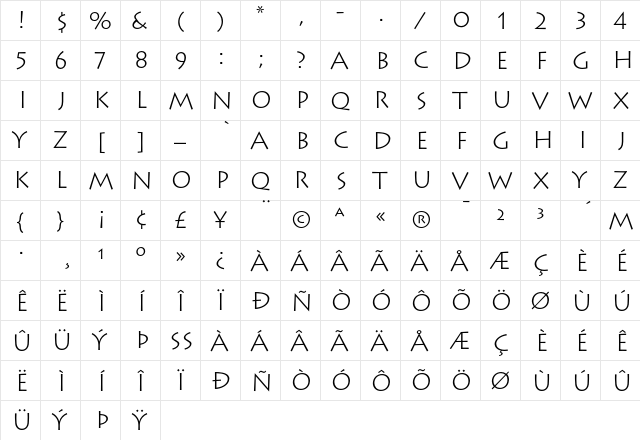 Lithos Light  glyph index