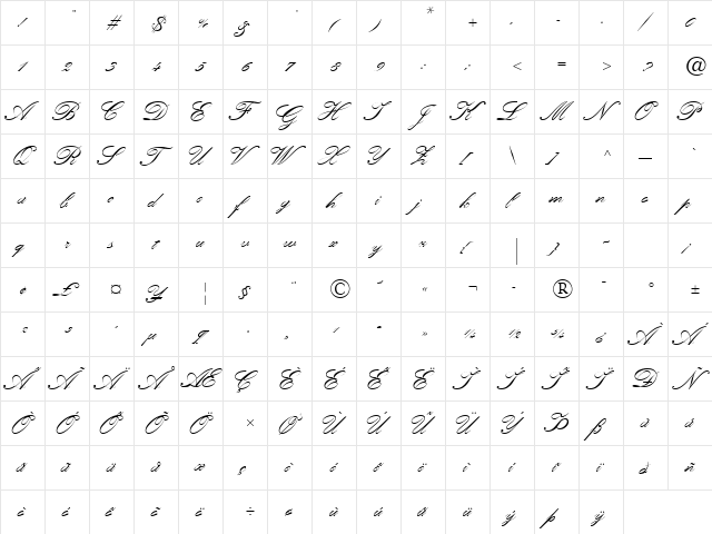 Kuenstler Script LT Std Two Bd Regular  glyph index