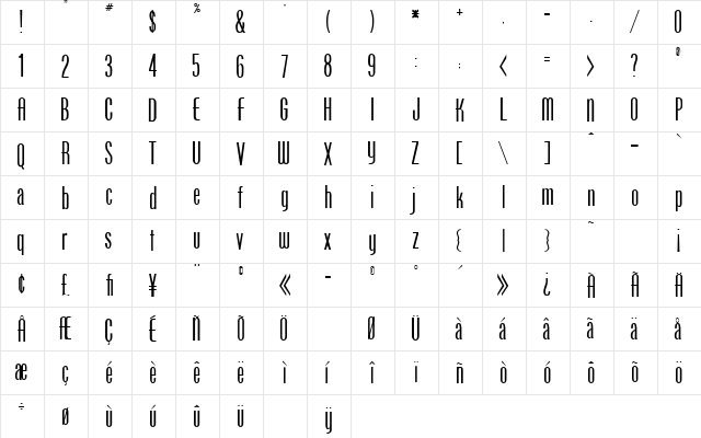 Phoenix Regular  glyph index