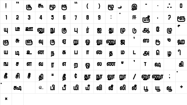 Mullai Plain  glyph index