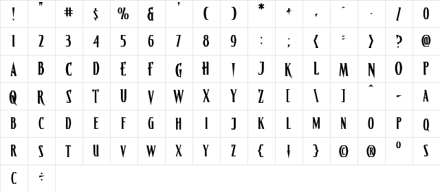 CCTreacherousCorners Regular  glyph index