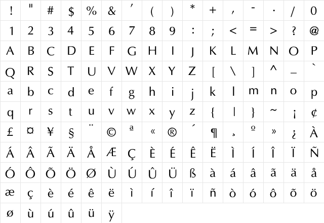 djPrimo Regular  glyph index