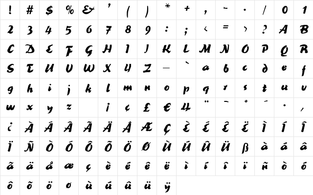 Script-R691 Bold  glyph index