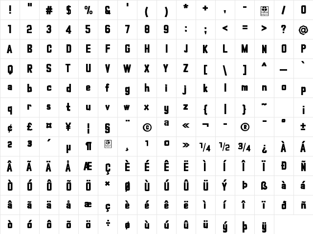 Typo Cut-Out Demo Bold  glyph index