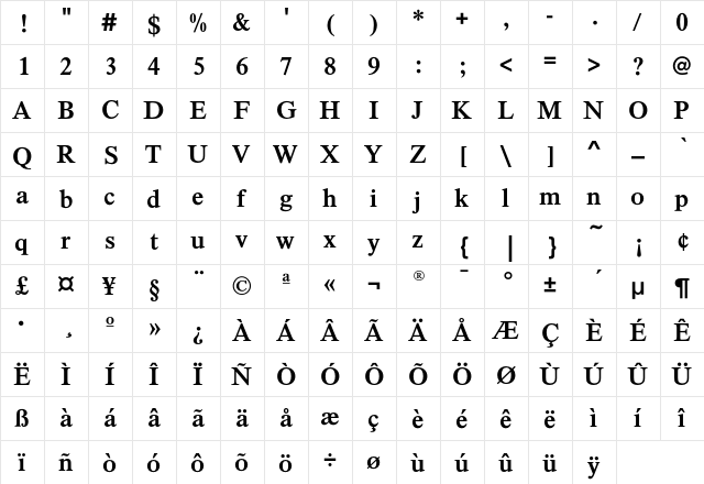 TimelessEF-Bold Regular  glyph index