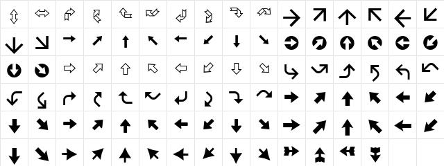 XIngyArrowsBetween Regular  glyph index