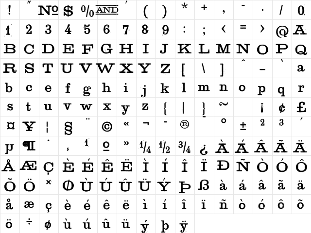 Golden Age Regular  glyph index