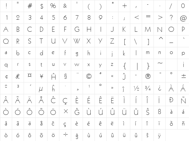 Geometr231 Lt BT Eo Light  glyph index