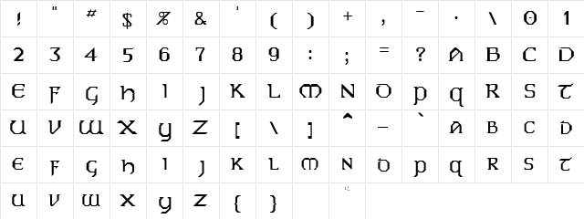Eire Normal  glyph index